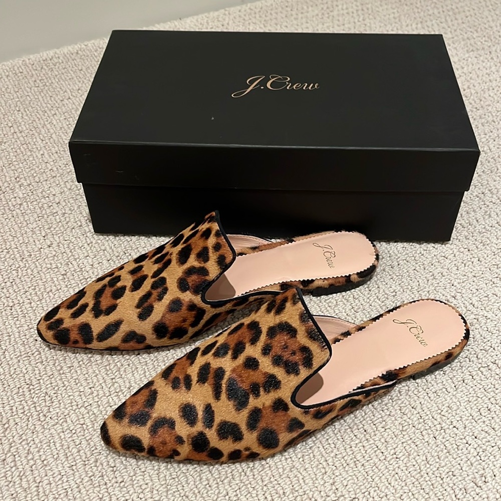 J. Crew leopard calf hair pointed mule